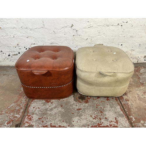 80 - Two mid 20th century vinyl upholstered footstools, one stamped Sherborne