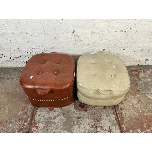 80 - Two mid 20th century vinyl upholstered footstools, one stamped Sherborne