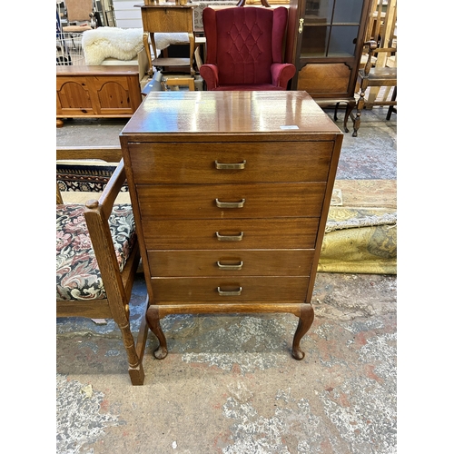 96 - A mahogany five drawer music cabinet on cabriole supports - approx. 77cm high x 47cm wide x 36cm dee... 