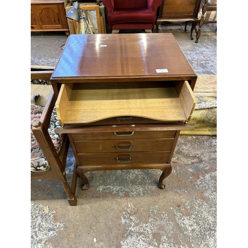 96 - A mahogany five drawer music cabinet on cabriole supports - approx. 77cm high x 47cm wide x 36cm dee... 