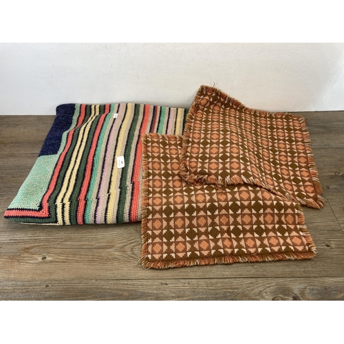 463 - A mid 20th century multi-coloured handwoven woolen blanket