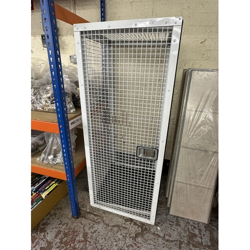 772 - A white metal meshed cage with latch - approx. 153cm high x 61cm wide x 68cm deep