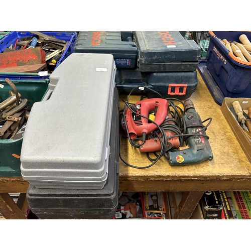 782 - Five items, one cased GS hydraulic trolley jack, one cased tile cutter, one Bosch 1198.7 110v hammer... 