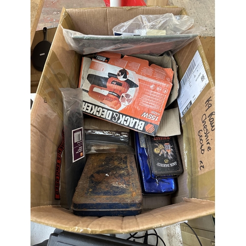 792 - A box containing tools and accessories to include Black & Decker BD561 400w hammer drill, cased dril... 