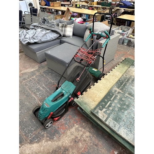 811 - Two garden items, one Bosch Rotak 340 ER electric lawnmower and one B&Q FPHM30-2 30cm reel mower