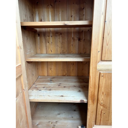 75D - A Victorian style pine triple wardrobe - approx. 219cm high x 164cm wide x 60cm deep