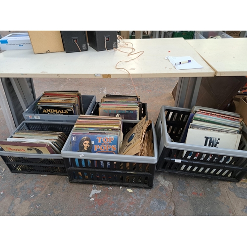 845 - Five boxes containing vinyl records to include The Shadows, Top of The Pops, Lori Wells, The Micado ... 