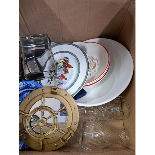 863 - Two boxes containing Royal Vale bone china, Astbury bone china, glassware etc.