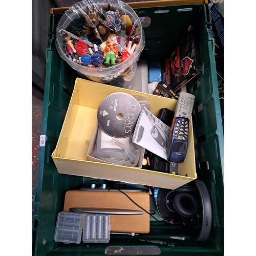 870 - Two boxes containing Nokia mobile phone, Playmobil toys, Hitachi CD radio cassette recorder etc.