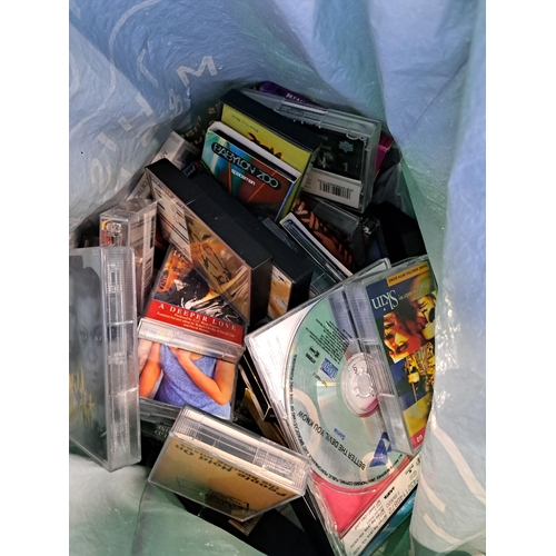 874 - Two boxes containing CDs, cassettes, Samsonite carry case etc.