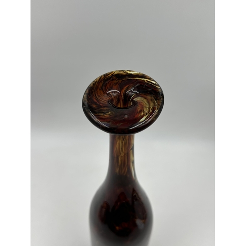 309C - A 1970s Mdina tortoiseshell pattern glass bottle vase - approx. 35cm high