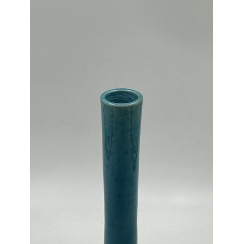 318 - A believed Japanese Awaji pale blue glazed pottery bottle neck vase - approx. 24cm high