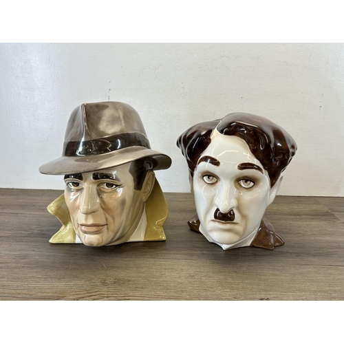 326 - Two Flesh Pots ceramic busts, one Charlie Chaplin and one Humphrey Bogart - largest approx. 30cm hig... 