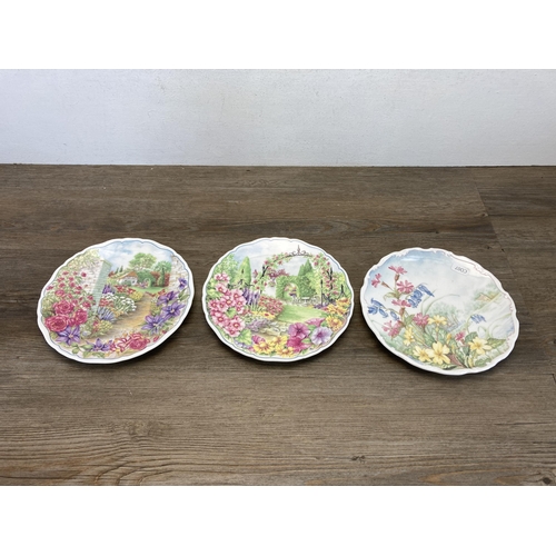 350 - Five pieces of ceramics, three Royal Albert collectors plates and two Royal Doulton figurines, Sarah... 