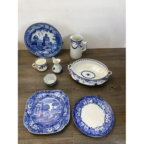 370 - A collection of blue and white to include John Maddock & Sons pedestal bowl, Victorian Ware ironston... 