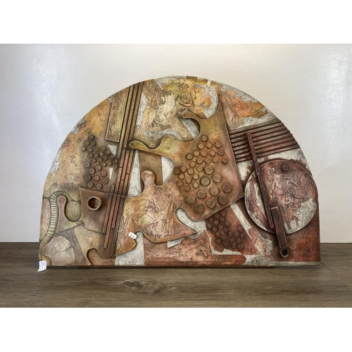 484A - A contemporary abstract half moon wall art sculpture - approx. 88cm high x 61cm wide