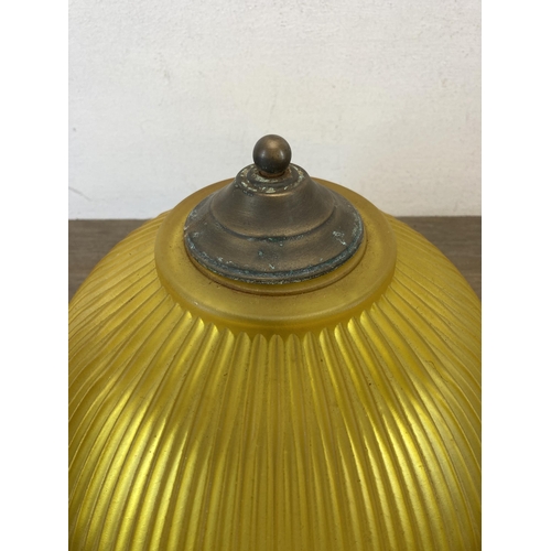 485C - A contemporary Lightique Ltd brass and yellow glass ceiling light - approx. 38cm in diameter