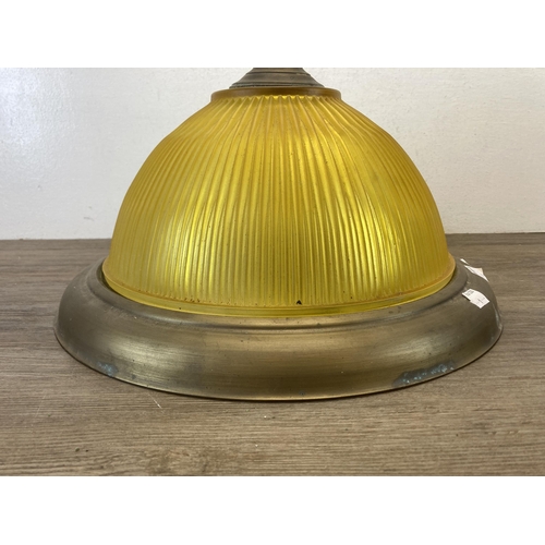 485C - A contemporary Lightique Ltd brass and yellow glass ceiling light - approx. 38cm in diameter