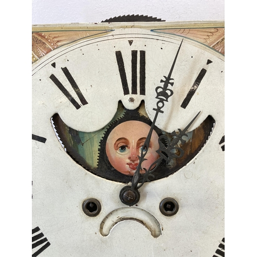 488 - A 19th century Grandfather clock hand painted face and movement