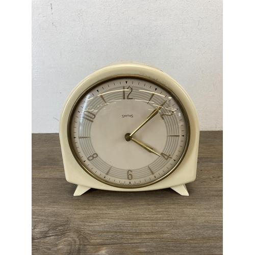 489 - A mid 20th century Smiths white plastic mantle clock - approx. 19cm high x 18cm wide