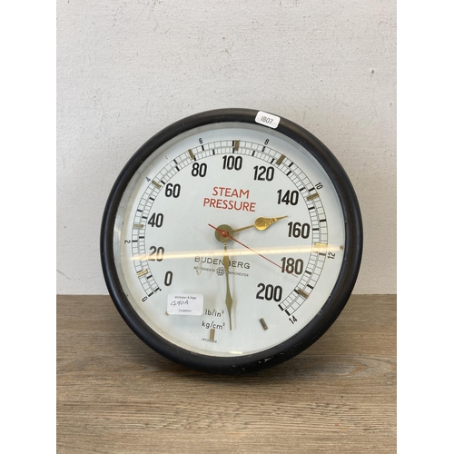 490A - A vintage Budenberg of Manchester steam pressure gauge - approx. 28cm in diameter