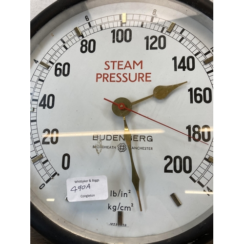 490A - A vintage Budenberg of Manchester steam pressure gauge - approx. 28cm in diameter