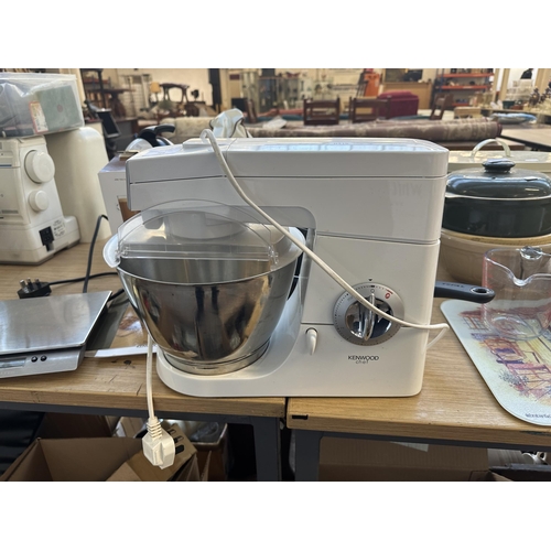 701 - A collection of kitchen items to include Kenwood KM300 Chef mixer with attachments, Salton digital s... 