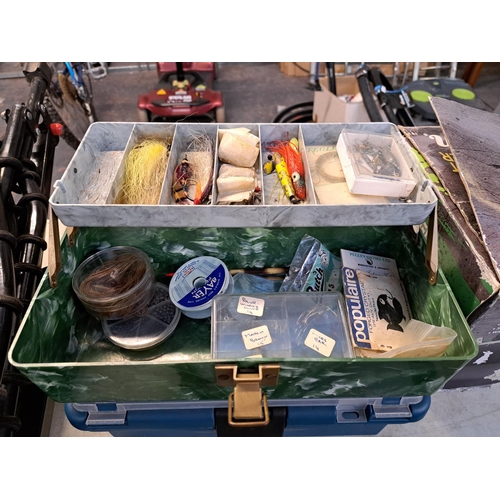 750 - Four items, one Leeda 2XL biivy bed chair, two tackle boxes containing a large collection of termina... 