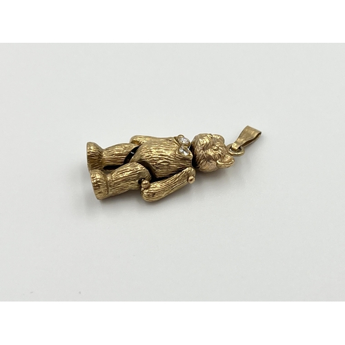 2001 - A hallmarked Birmingham 9ct gold CZ set articulated teddy bear pendant - approx. gross weight 2.7g a... 