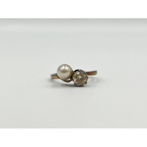 2004 - A vintage Ciro 9ct gold CZ and faux pearl ring, size K½ - approx. gross weight 1.5g