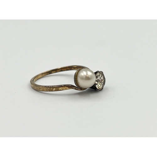 2004 - A vintage Ciro 9ct gold CZ and faux pearl ring, size K½ - approx. gross weight 1.5g