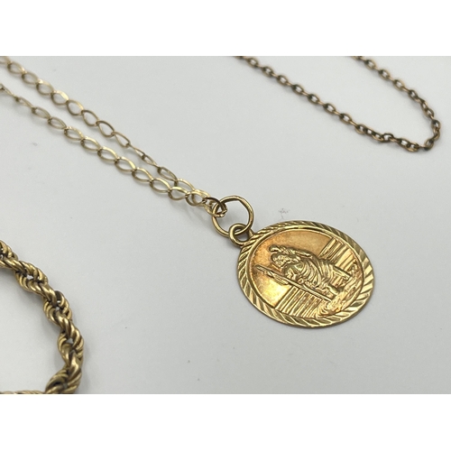 2060 - Three items, one 9ct gold St Christopher pendant necklace - approx. gross weight 1.5g, one yellow me... 