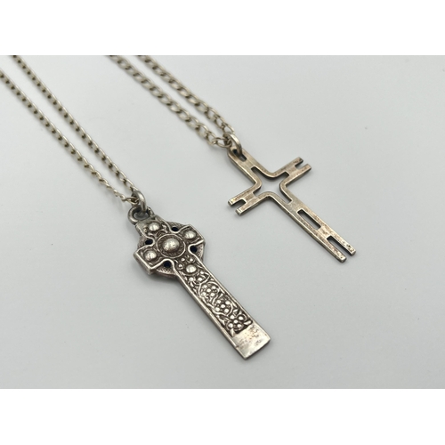 2063 - Two hallmarked sterling silver cross pendant necklaces, one Glasgow 1950 and one Birmingham 1981 - a... 