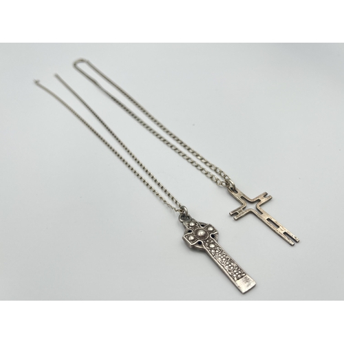 2063 - Two hallmarked sterling silver cross pendant necklaces, one Glasgow 1950 and one Birmingham 1981 - a... 