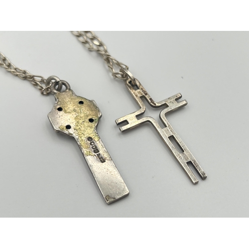 2063 - Two hallmarked sterling silver cross pendant necklaces, one Glasgow 1950 and one Birmingham 1981 - a... 