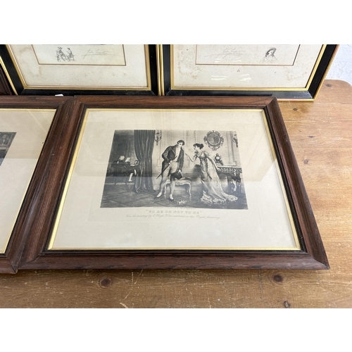 237 - Five framed engravings to include Here They Come Derby Day, To Be or Not To Be etc.