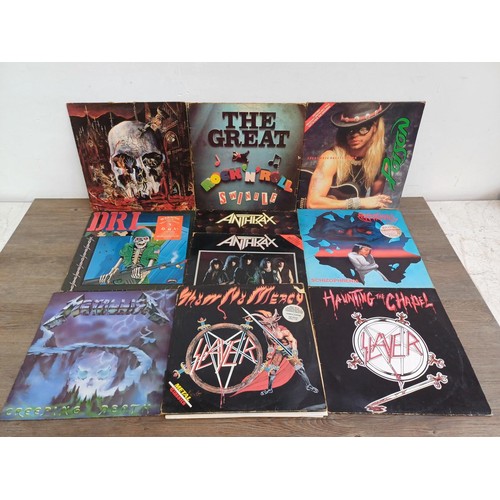 656 - A collection of rock and punk vinyl records to include Slayer, Metallica, Anthrax, D.R.I., Sepultura... 