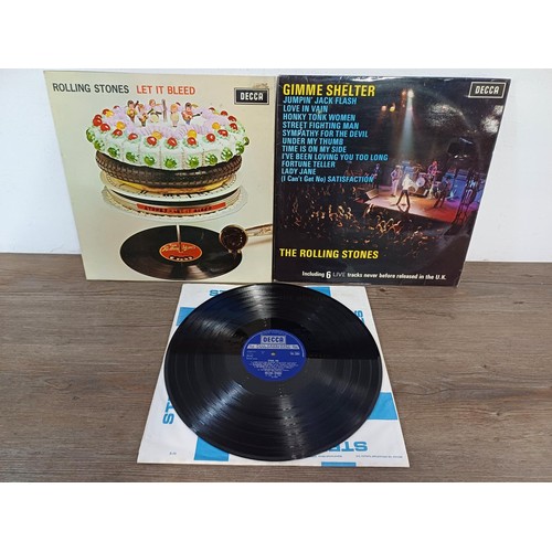 682 - Three Rolling Stones LP vinyl records, 'Let It Bleed', 'Gimme Shelter' and 'Stone Age' (inner sleeve... 