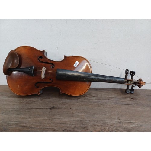 693A - A good quality, vintage, unlabelled full size violin with flame maple back and sides