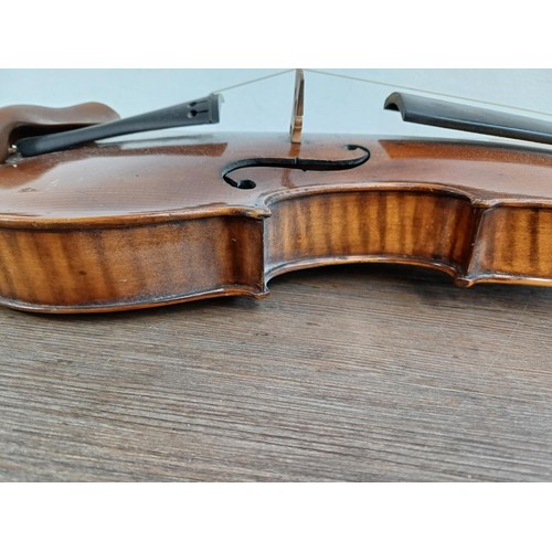 693A - A good quality, vintage, unlabelled full size violin with flame maple back and sides