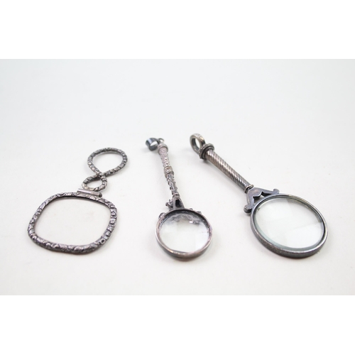 2262 - Three .925 sterling silver magnifying glasses - approx. gross weight 48g