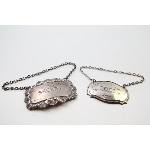 2277 - Two hallmarked .925 sterling silver decanter labels - approx. gross weight 23g