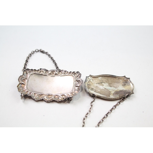 2277 - Two hallmarked .925 sterling silver decanter labels - approx. gross weight 23g