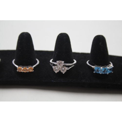 2438 - Six TGGC silver gemstone set rings - approx. gross weight 18g