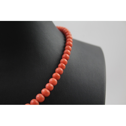 2440 - A coral bead necklace with silver clasp - approx. gross weight 31g