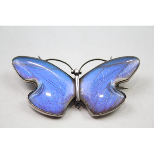 2441 - An antique silver and butterfly wing butterfly design brooch - approx. gross weight 18g