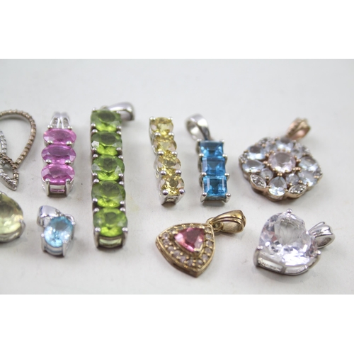 2443 - Ten silver gemstone set pendants to include TGGC etc. - approx. gross weight 22g