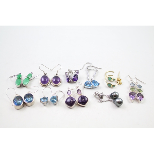 2451 - Ten pairs of silver and white metal gemstone set earrings - approx. gross weight 48g