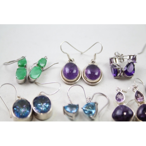 2451 - Ten pairs of silver and white metal gemstone set earrings - approx. gross weight 48g