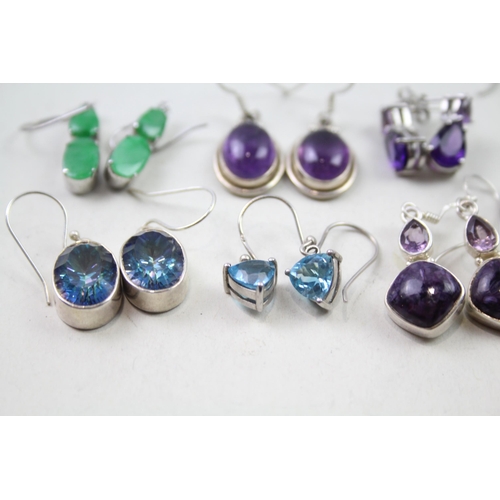 2451 - Ten pairs of silver and white metal gemstone set earrings - approx. gross weight 48g